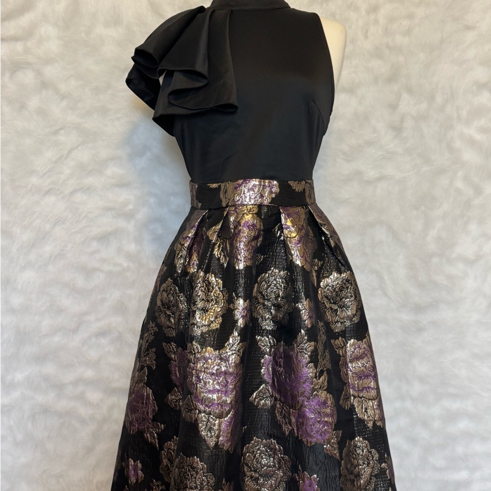 Elegant Black and Purple Floral Dress